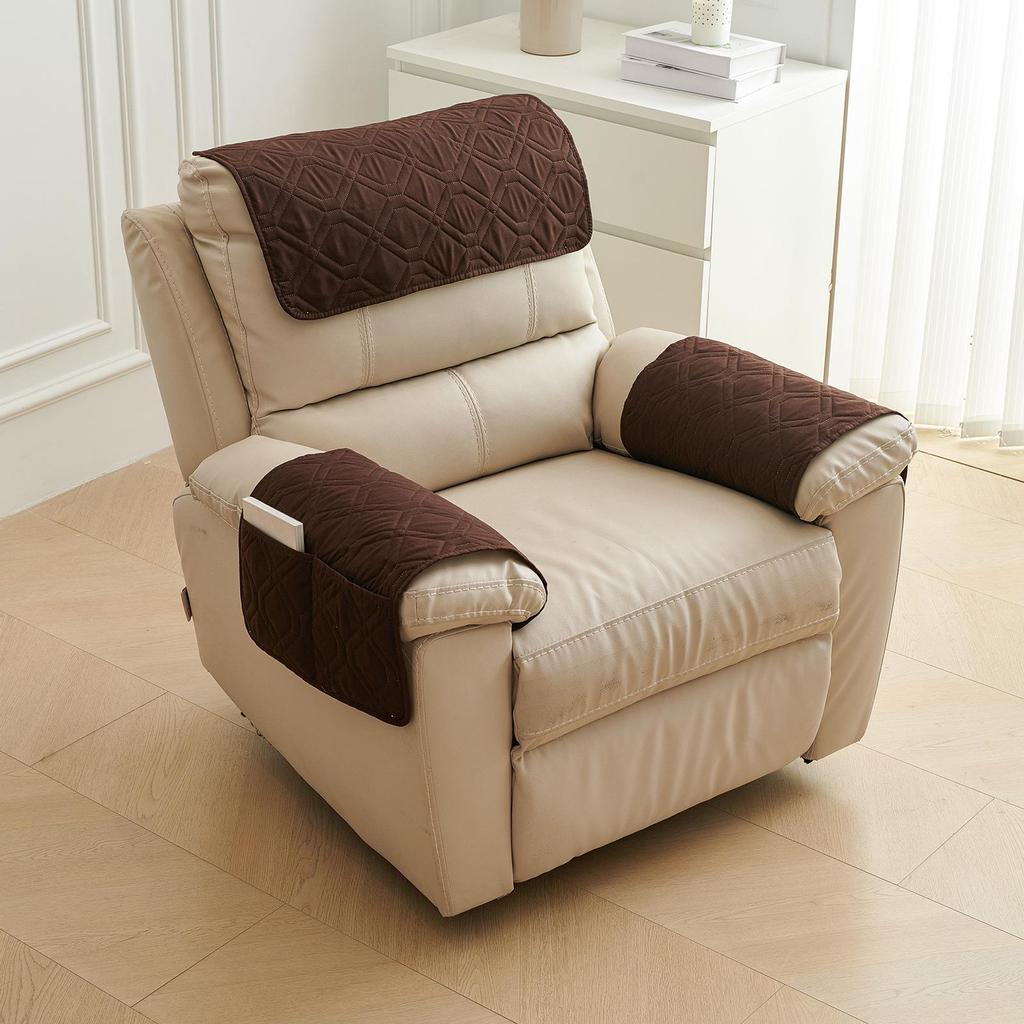 Dreiteilige Sofagarnitur: Armlehnenbezug, Kopfstützenkissenbezug & Armlehnenbezug mit Taschen