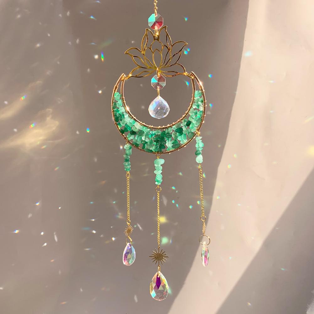 Lotus Moon Crystal Suncatcher with Rainbow Prism Window Decoration Home Decorations Garden Crafts Wall Decor Sun Catcher