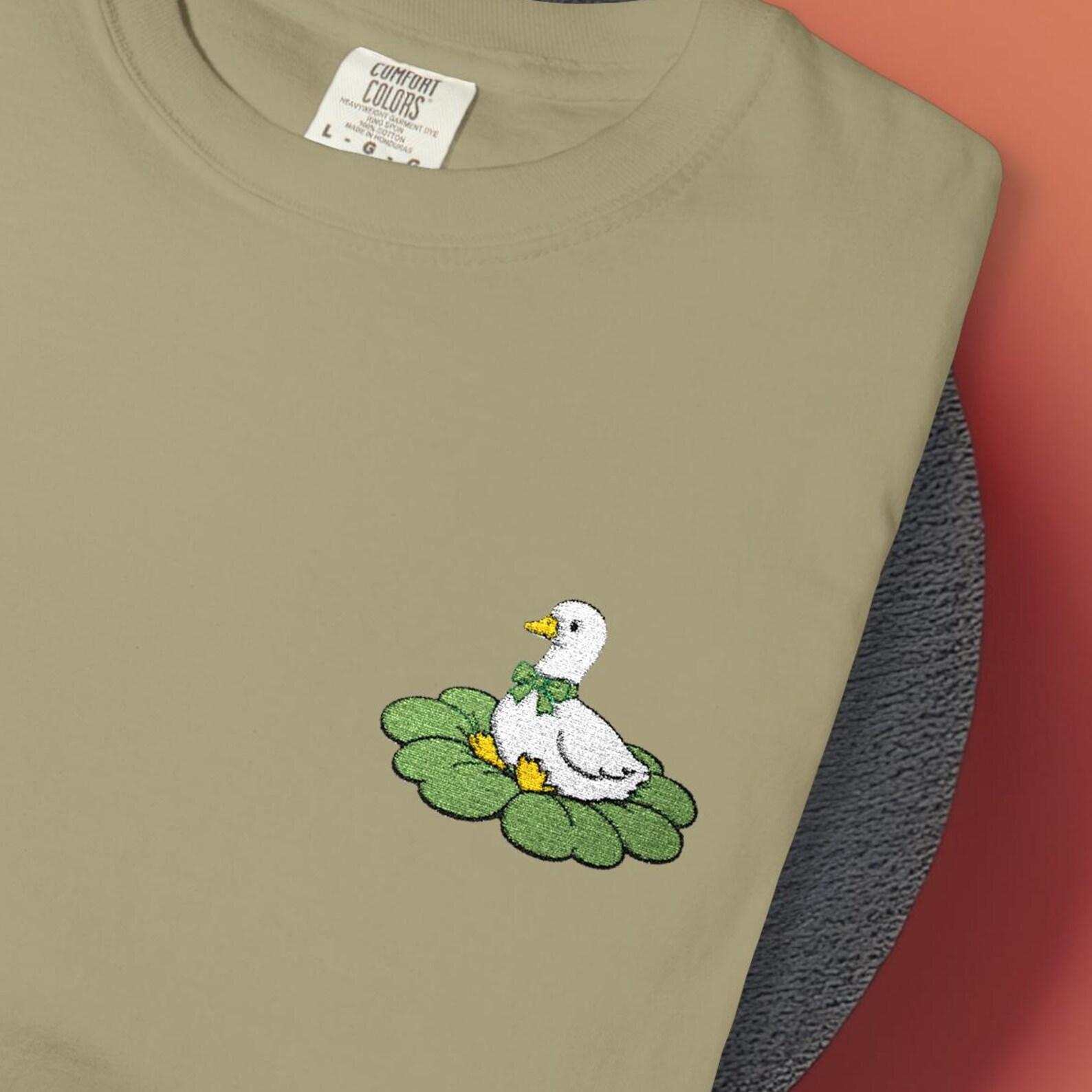 Comfort Colors Cute Goose Embroidered Shirt, Goose Sitting on Leaf T shirt, Spring Goose Shirt Gift For Irish 4XL