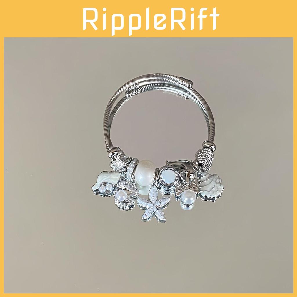 Handcrafted Shell Beaded Bracelet For Women Summer Beach Jewelry With Stainless Steel Material