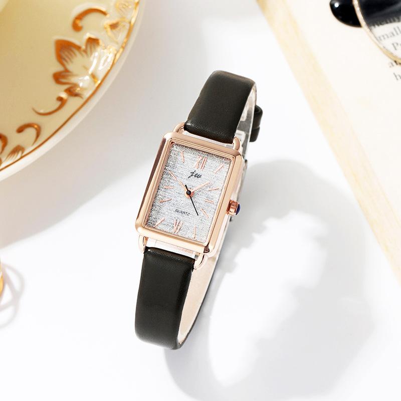 Dames Glanzend Klein Vierkant Horloge Student Eenvoudige Band Waterdicht Kwarts Horloge Roségoud Kalender Student Horloge groen
