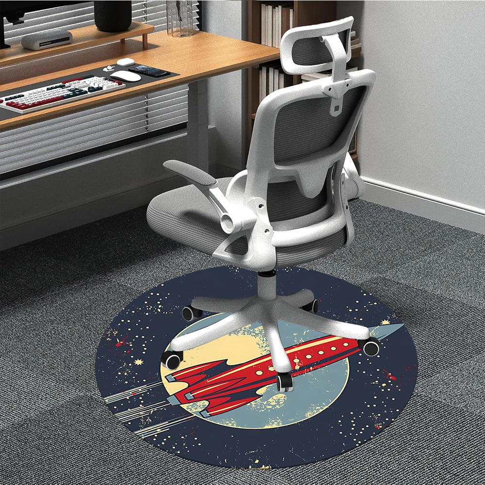 1pc Rocket Moon Office Round Area Rug, Indoor Mat Suitable For Office, Under Office Chairs Bedroom Living Room Home Decor, Room Deco
