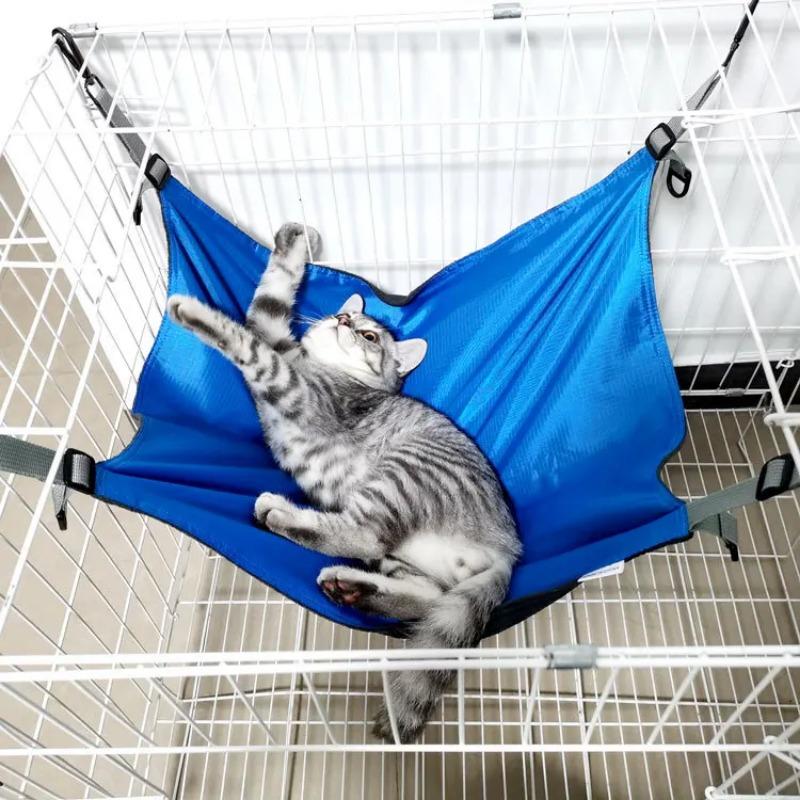 

Hanging Cat Hammock, Pet Hammock for Cage, Adjustable Cat Bed Two Sides Comfortable/Waterproof Resting Sleepy Pad for Cats Small One Size синий