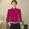 Spring Korean Style Doll Collar Ruffled White Chiffon Long Sleeve Slim Fit Women's Shirt