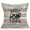 Retro Wood Home Decoration Pillowcase Happy Camper Decoration Pillow Cover Linen Square Cushion Cover