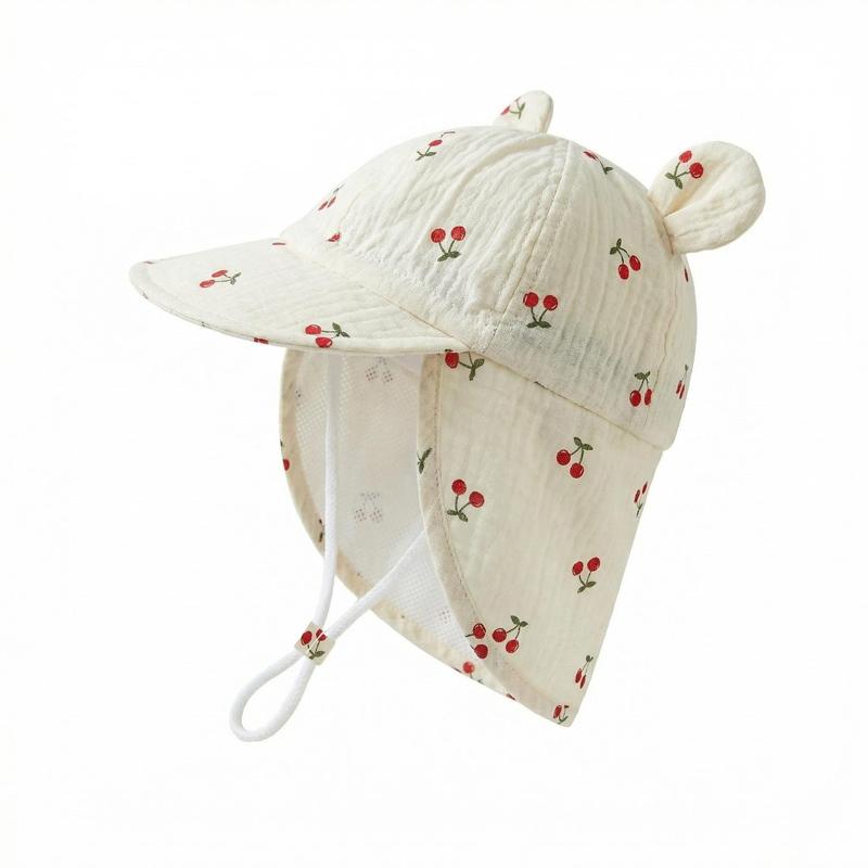 Baby Muslin Hat 100% Cotton Kids Sun Hats for Girls Boys Summer Children Baseball Cap with Shawl Cartoon Neck Protection 1-3Y