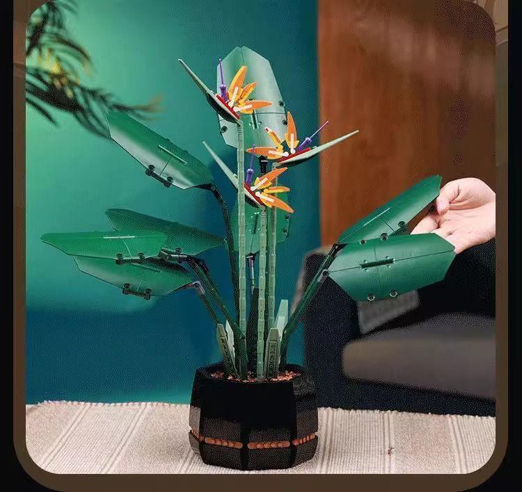 LEGO-Compatible Flower Bouquet & Bird of Paradise Building Blocks: Elegant Living Room Decor and Gift for Men, Women, and Couples