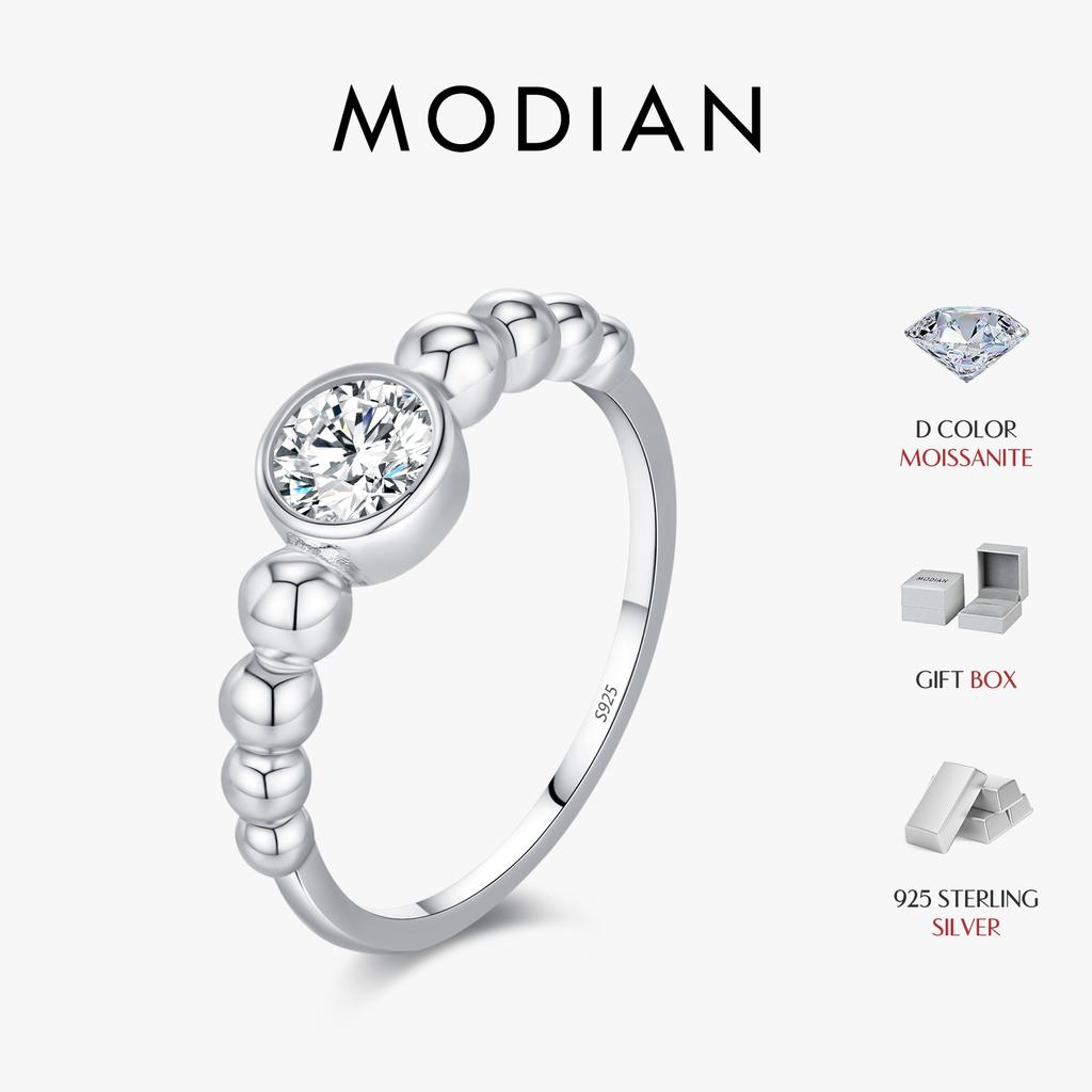 MODIAN 0.5Ct VVS1 Moissanite Rings 925 Silver Fashion Stackable Finger Ring For Women Wedding Anniversary Jewelry