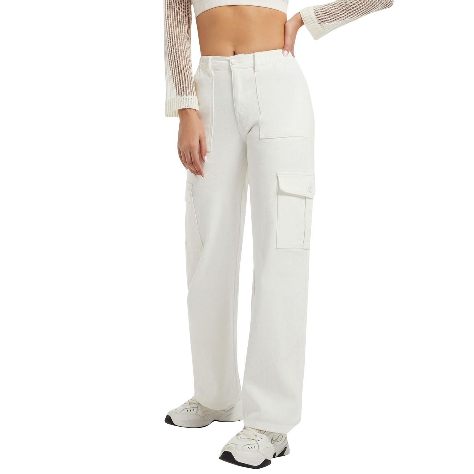 

Синие цветочные карманы больших размеров, широкие брюки для женщин, джинсы XL белый