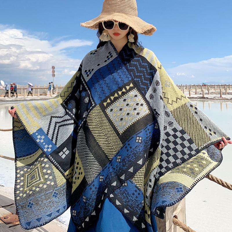 Women Shawl Wraps MODERN NEW SAGA Wool Scarf Knitted Cardigan Wool Stoles Autumn Winter Female Shawls Knit Tippet
