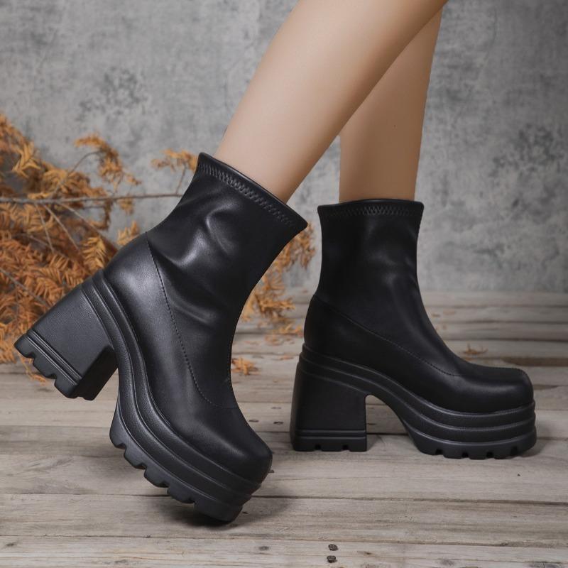Fashion 2025 New Fashionable Short Boots for Women,square Toe Waterproof Platform,high Heels,thick Soled Women's Boots 35-43 Botas Mujer