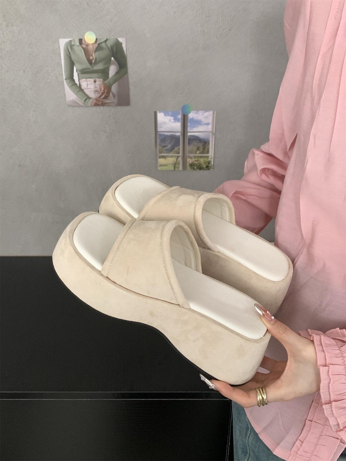 

Muffin thick-soled one-word cool slippers women s shoes casual wear new versatile retro red sandals 40