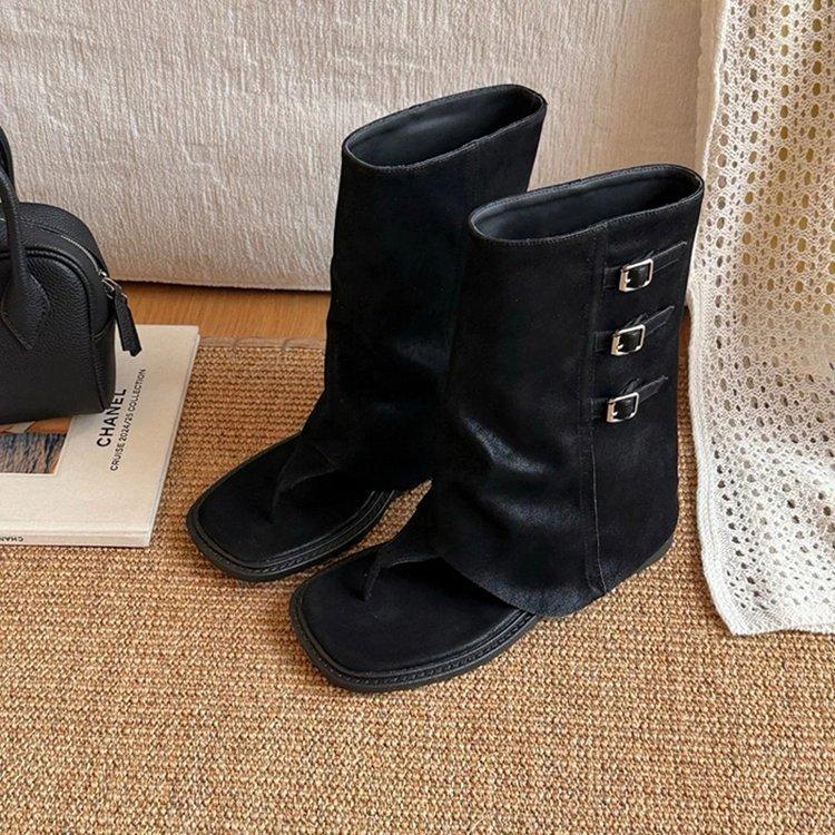 [Armano] Inner heightening black retro belt buckle clip-toe sandals 2025 versatile and thin cool boots women's summer