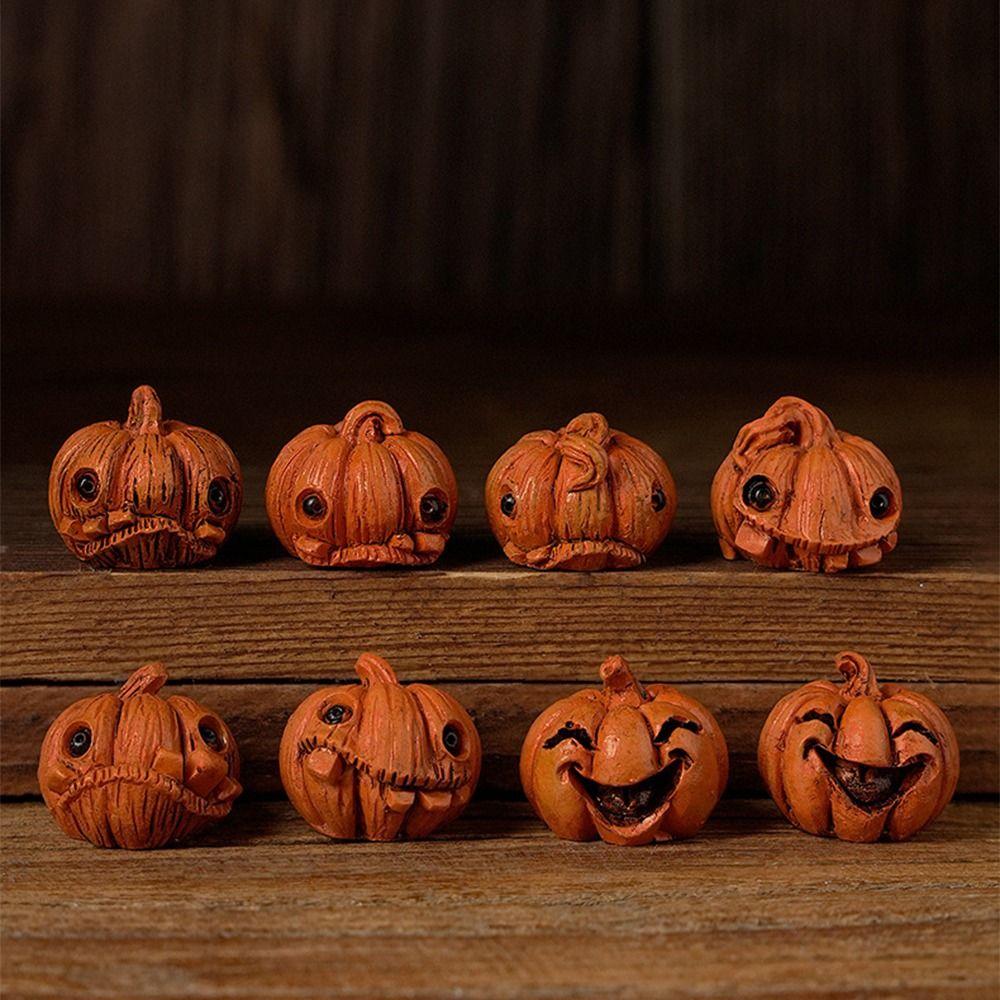 16Pcs Creative Miniature Halloween Decor Resin Gothic Style Resin Pumpkin Statue Unique Handmade Mini Halloween Ornaments