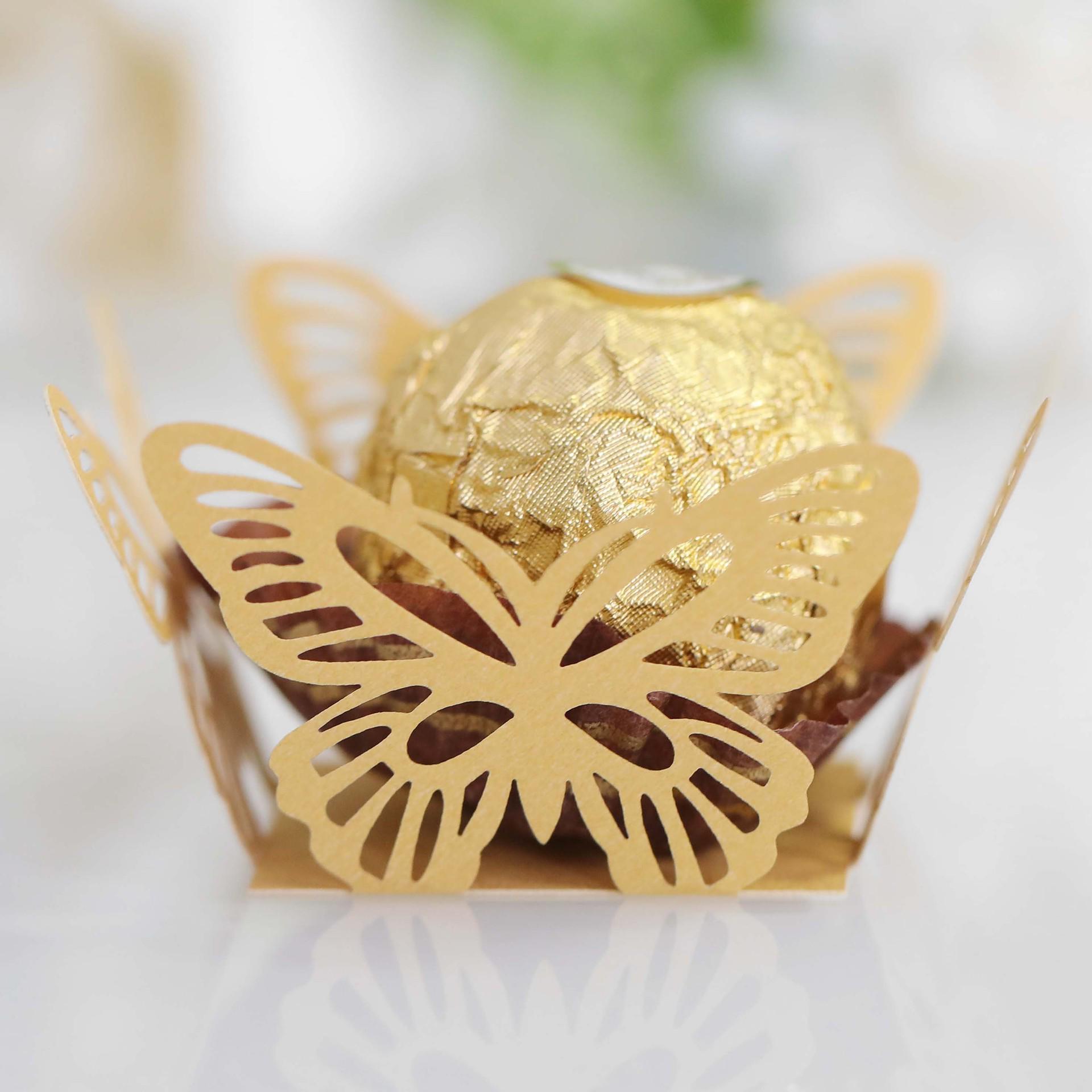 European Style Laser-Cut Butterfly Lace Wedding Chocolate Box золотой