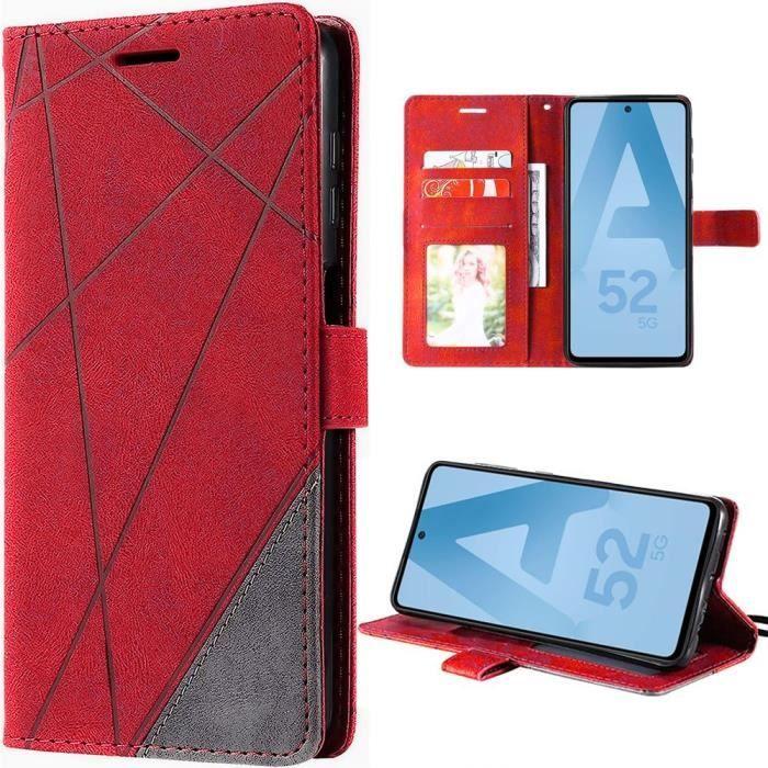 Case for Samsung Galaxy A52 4G-5G and Galaxy A52s 5G, Shockproof Leather Effect with Card Holder Red