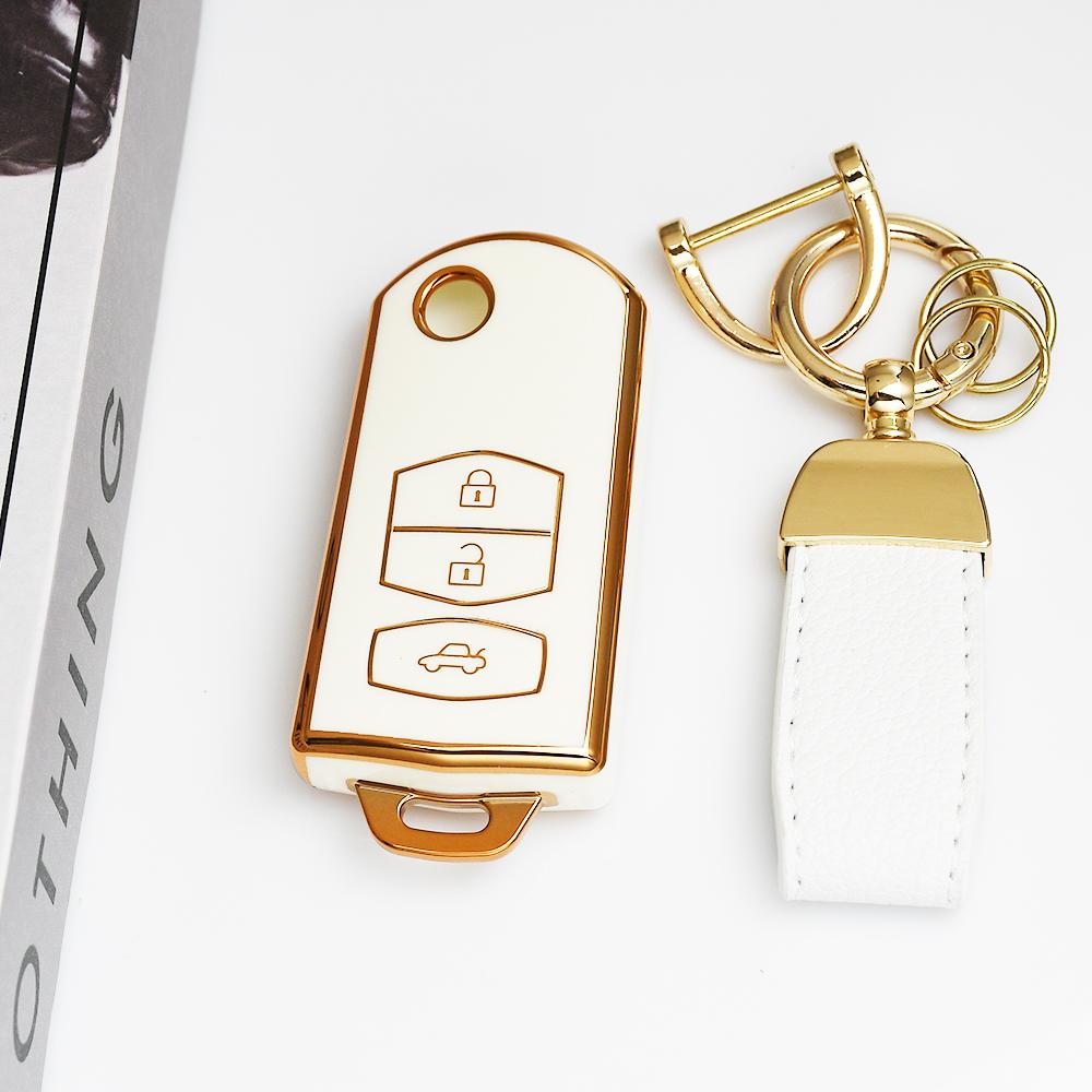 2/3 Button Gold Edge Tpu Flip Folding Keyless For Mazda 3 5 6 Series M6 Rx8 Mx5 Remote Car Key Case Fob Shell Holder Accessories