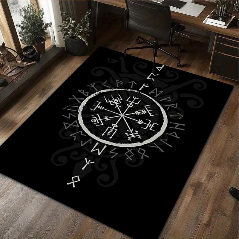 1Pc Viking Runes Print Rug - Home Decoration Carpet For Living Room Bedroom Flooring Computer Chair Area Rug