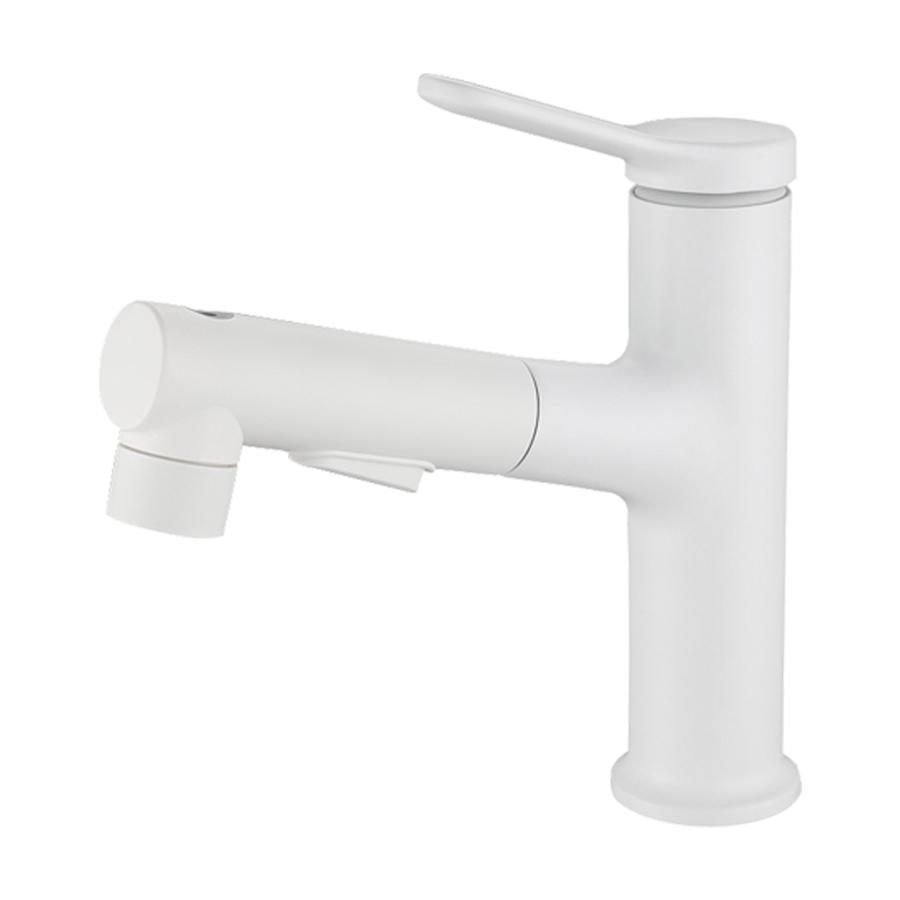 Luxury White Pull Out Sink Faucet Bathroom Brass Basin Faucet 3 Way Nozzle Hot and Cold Mixing Water Tap Wash Face Gargle Faucet