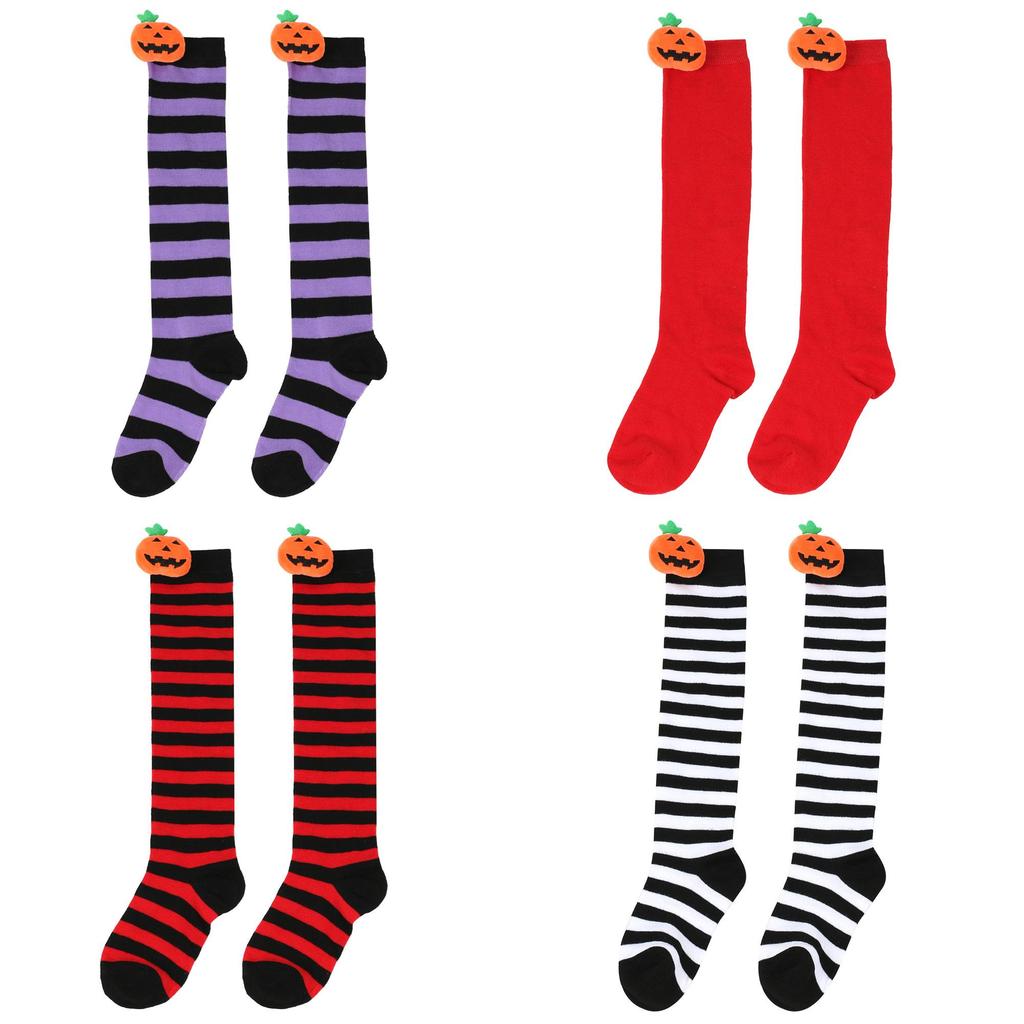 Cute Cartoon Pumpkin Doll Long Tube Socks For Kids Polyester Fabric Friction-resistant Striped/plaid Pattern Packaged In A Bag