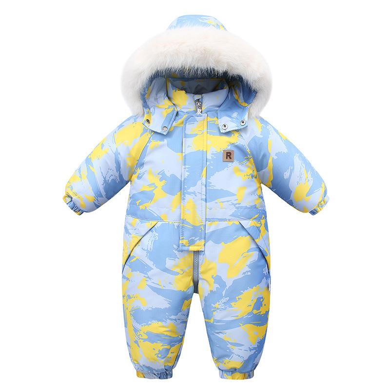 Winter Kid's Hooded Lightweight Baby Girls Boys Snowsuit Ski Fur Lining Jumpsuit Children's Outwear