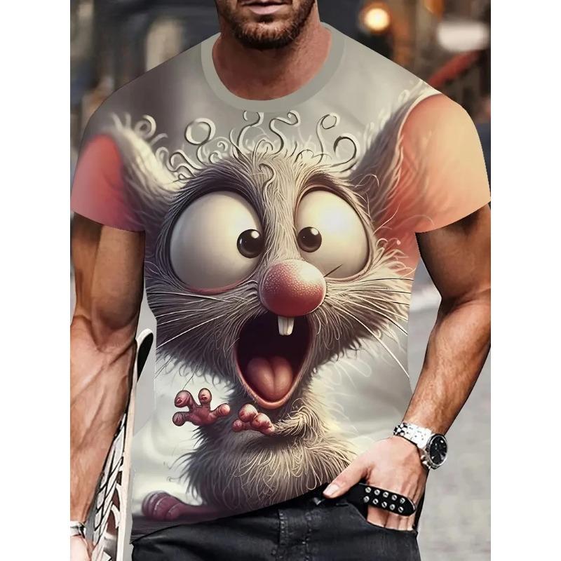 Funny Cartoon Mouse Pattern T-Shirts Cute Animal 3D Printed Short Sleeve Tops Summer Casual Round Neck Loose T-shirts