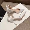 Royal Sister Style Versatile Stiletto High Heels Spring and Summer New French Pearl Hollow Bag Head Sandals Temperament Pointed Single Shoes
