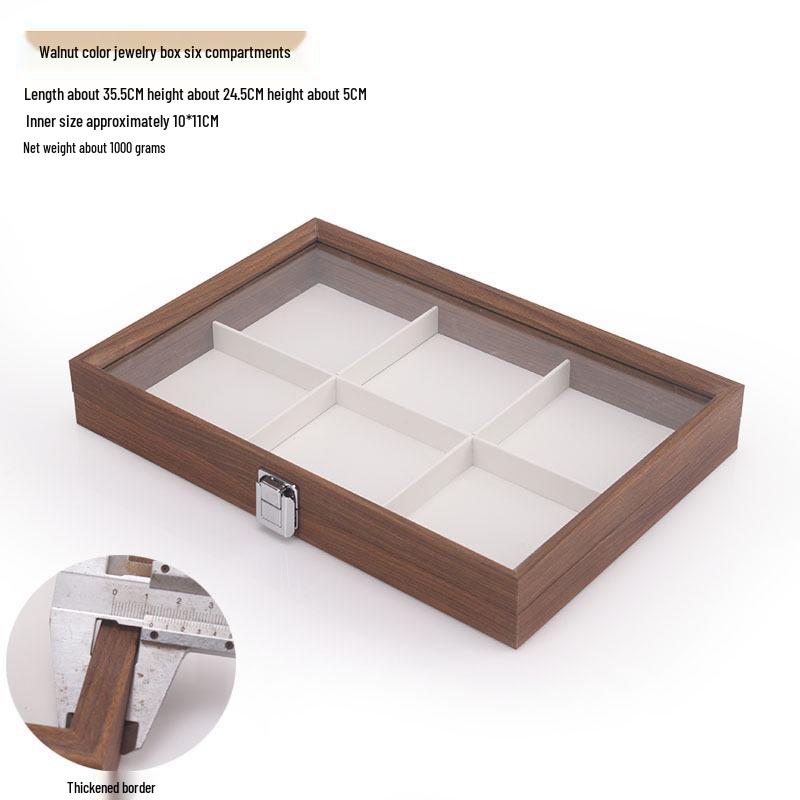 Schmuckschatulle aus Walnussholz mit weißem Leder und Deckel, staubdichte Aufbewahrung für Ohrringe, Ringe, Halsketten und Armbänder.