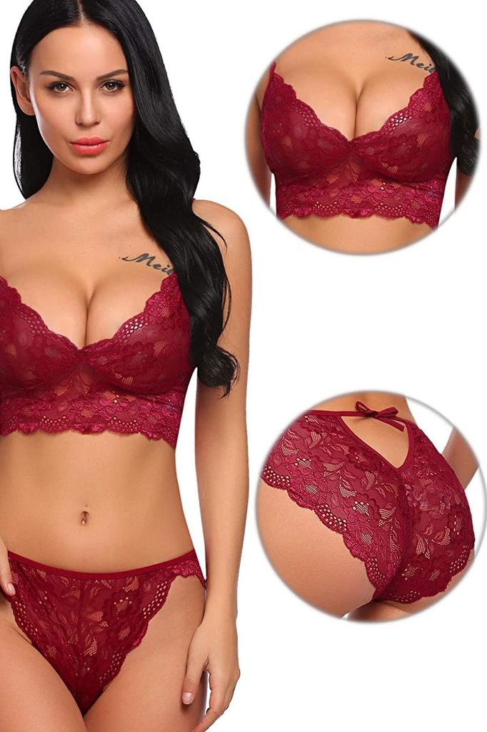 Damenmode Neue Unterwäsche-Sets Burgunderrotes Strap-on-Stilvolles Bustier-BH-Set für Damen