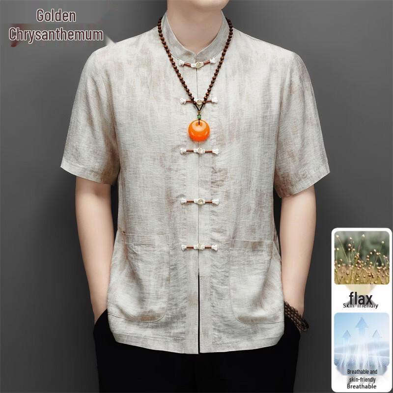 

Men s Linen Blend Chinese Style Printed Tang Suit Shirt 180