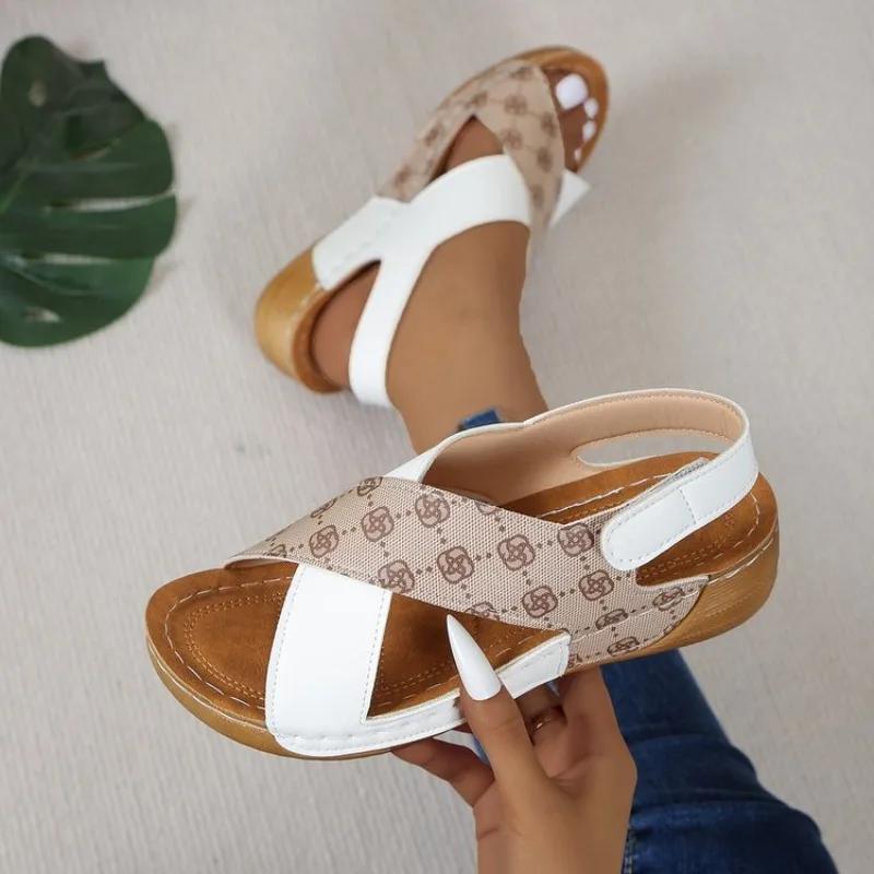 Summer Fashion Paragraph Mix Color Wedge Sandals for Women Comfortable Non Slip Beach Shoes Woman Leather Platform Sandalias