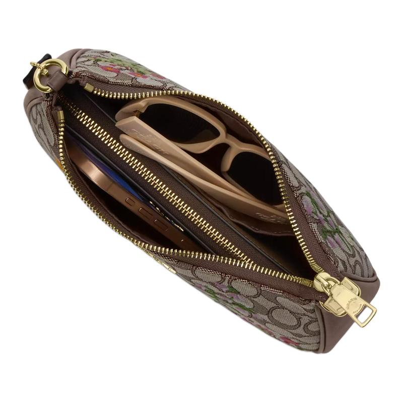 Coach Shoulder Bag Teri 25 Floral Embroidered Zip Closure Detachable Top Hand Strap Signature Jacquard and Smooth Leather Medium Women's Oak
