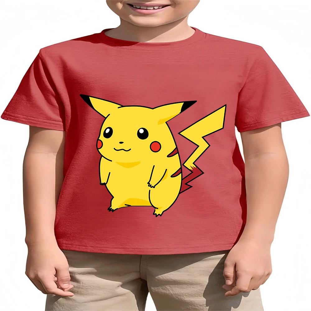 2026 Pikachu Cartoon Cotton T Shirt Summer Fashion Children Boys Girls 2-14Y Hot Selling 110