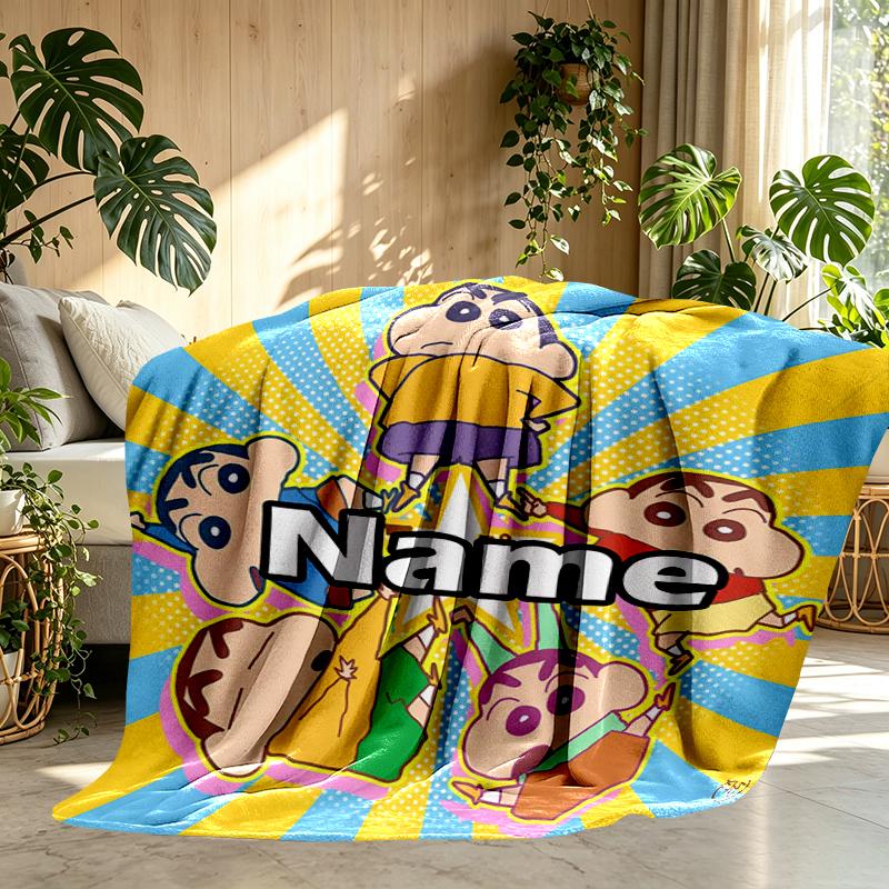 Custom Name Personalized Crayon Shin Print Blanket, Home Decor, Bedroom, Sofa, Camping, Couch, Gifts for Birthday Christmas