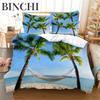 Beach Coconut 3D Tree Duvet Cover Ocean Beach Plants Bedding Collection Comforter Cover Collection For Boy Girls Bedroom Decor Bedding Collections
