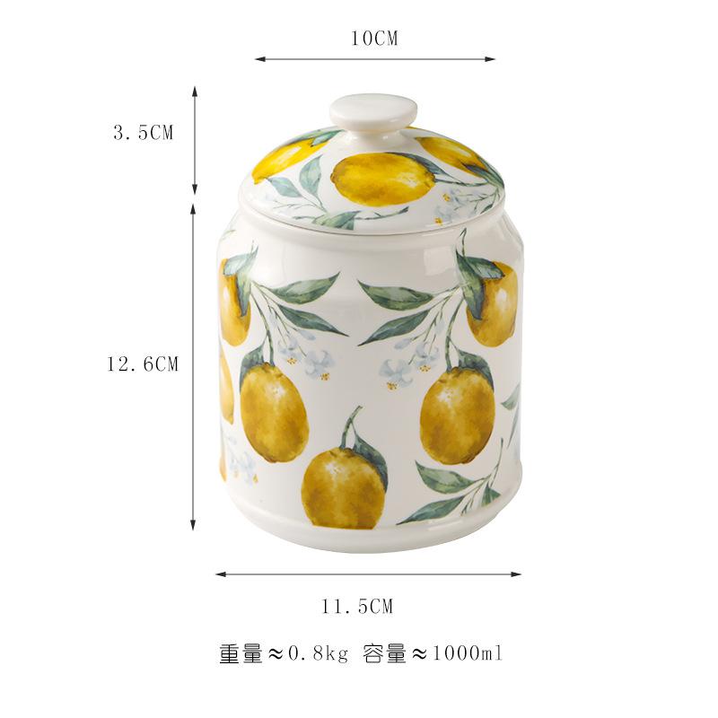 

Lemon Patterned Ceramic Storage Jar Tea Caddy Large Storage Bottle Coffee Bean Can Snack Can Candy Jar Food Containers Organizer