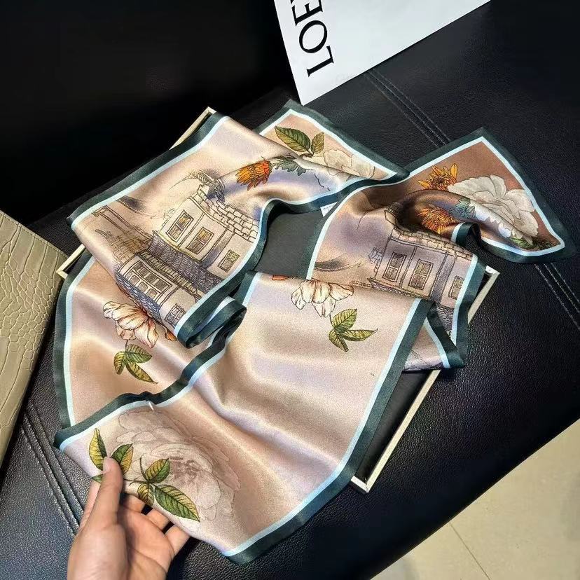 Langer Seidenschal Damen Sommer Kleiner Seidenschal Druck Simulation Seide Bindetasche Streamer Professioneller Kleiner Schal