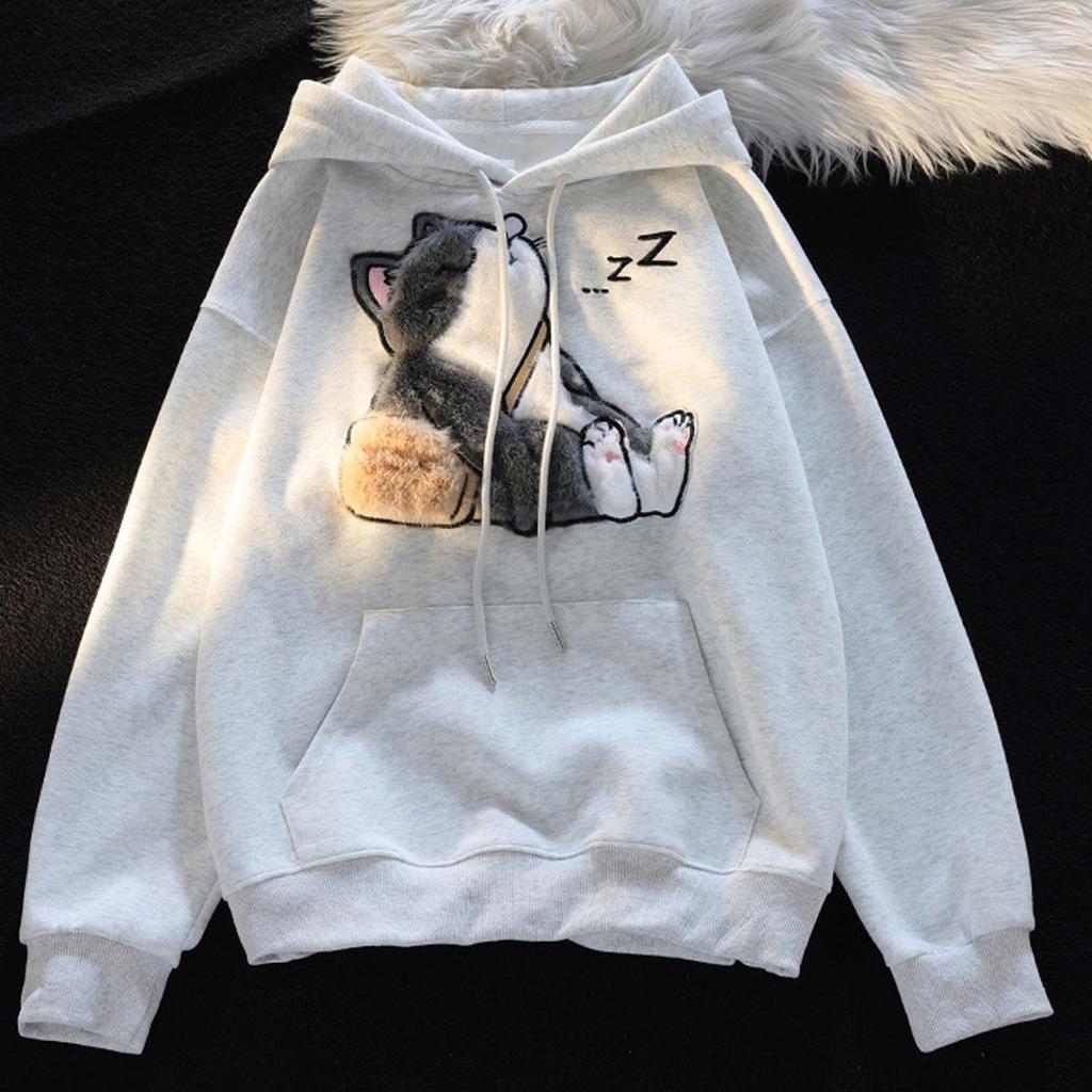 Ladies Fashion Casual Long Sleeve Round Neck Hoodie Pullover Top With  Pockets