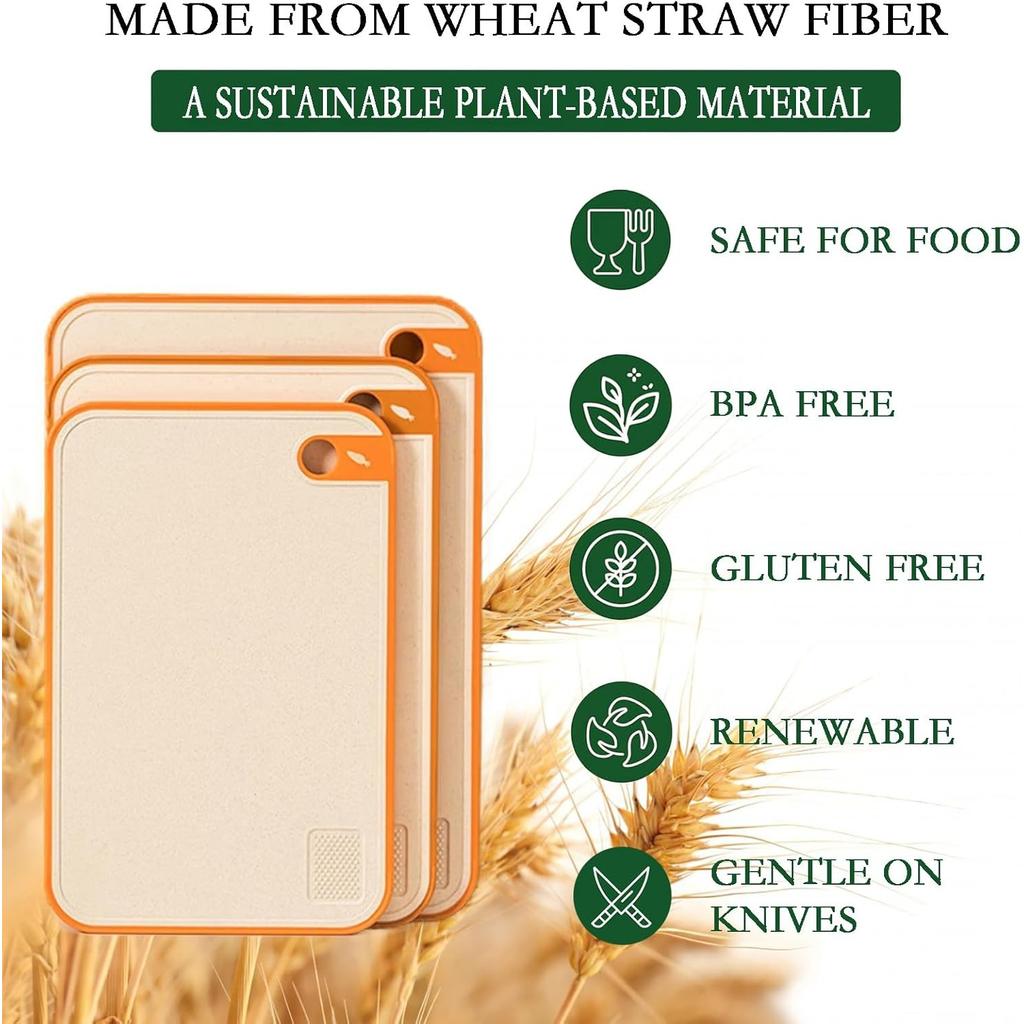 Double-Sided Wheat Straw Cutting Boards for Kitchen Dishwasher Safe Chopping Board with Juice Grooves for Meat Fruits Vegetables