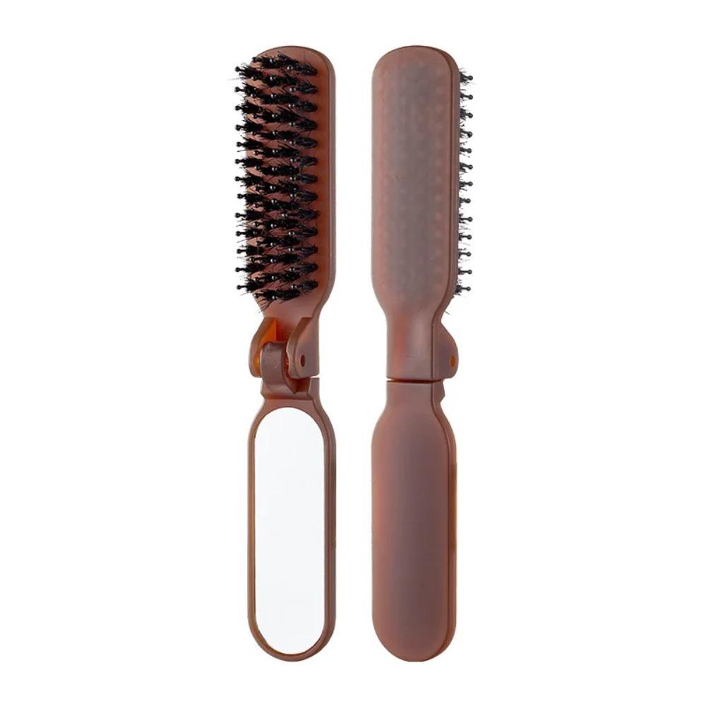1Pc Boar Bristle Massage Hair Comb Anti Static with Makeup Mirror Folding Comb High Skull Integrated Styling Combs Supplies