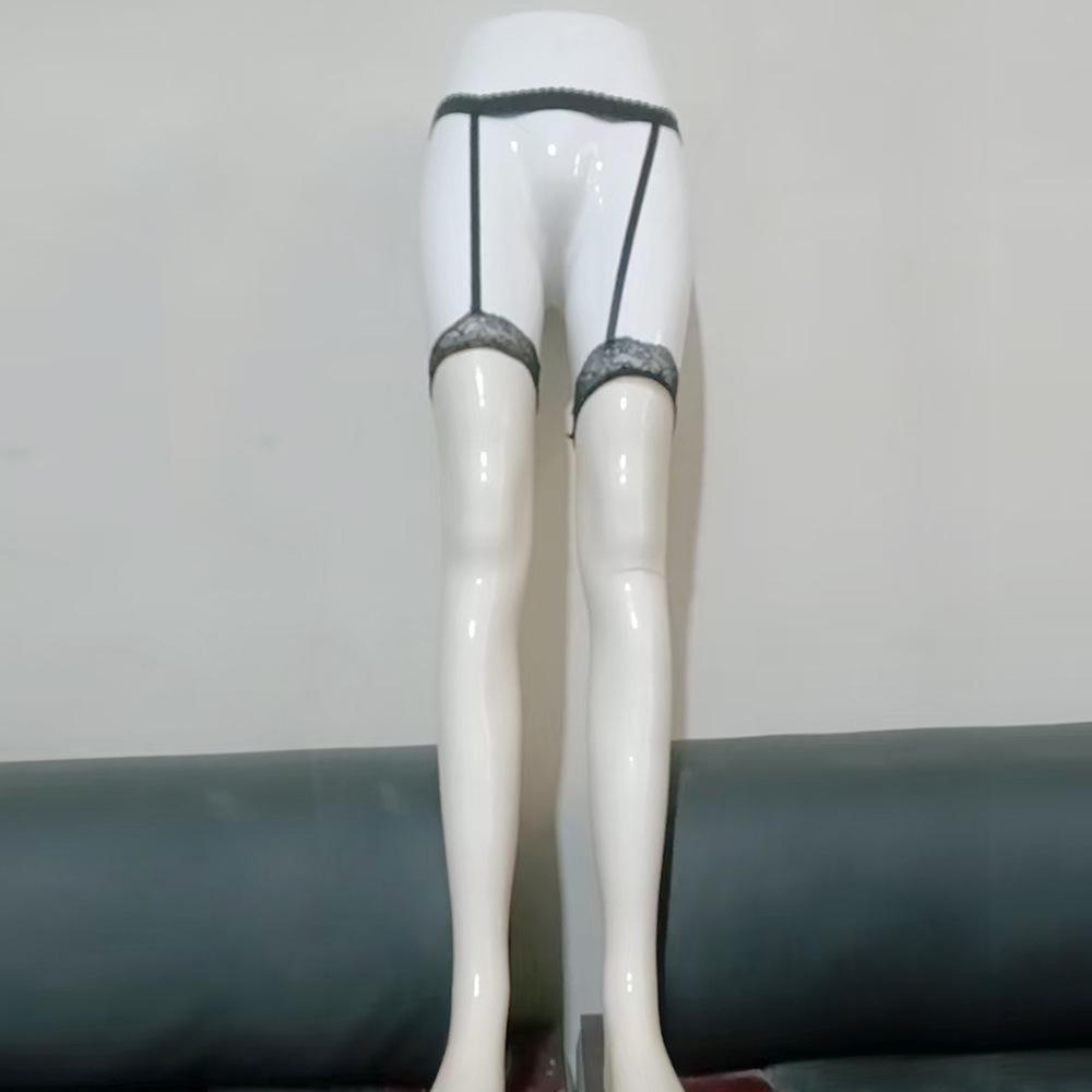 Lace Contrast Horse Oil Suspender Socks Sexy Glossy Long Tube Black Silk Sex Stockings Bottom Socks