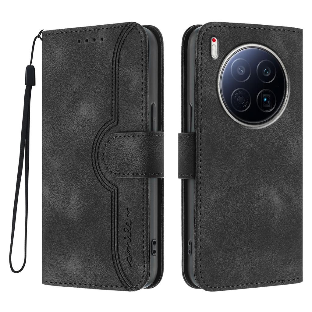 For TECNO Camon 40 Premier 5G Leather Case Wallet Stand Smile Imprinted Phone Cover with Strap