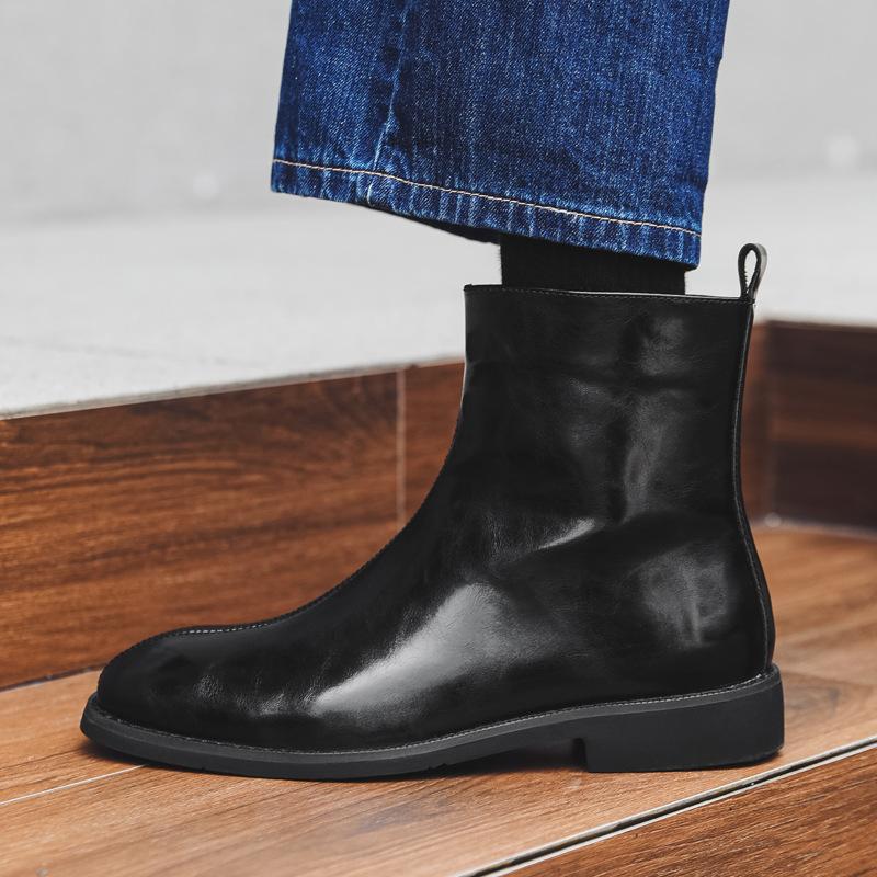 Martin Boots Pánské boty s hranatou hlavou Britský styl Chelsea Boots Vysoké kožené boty Retro Trend Ins Krátké boty 89757-J