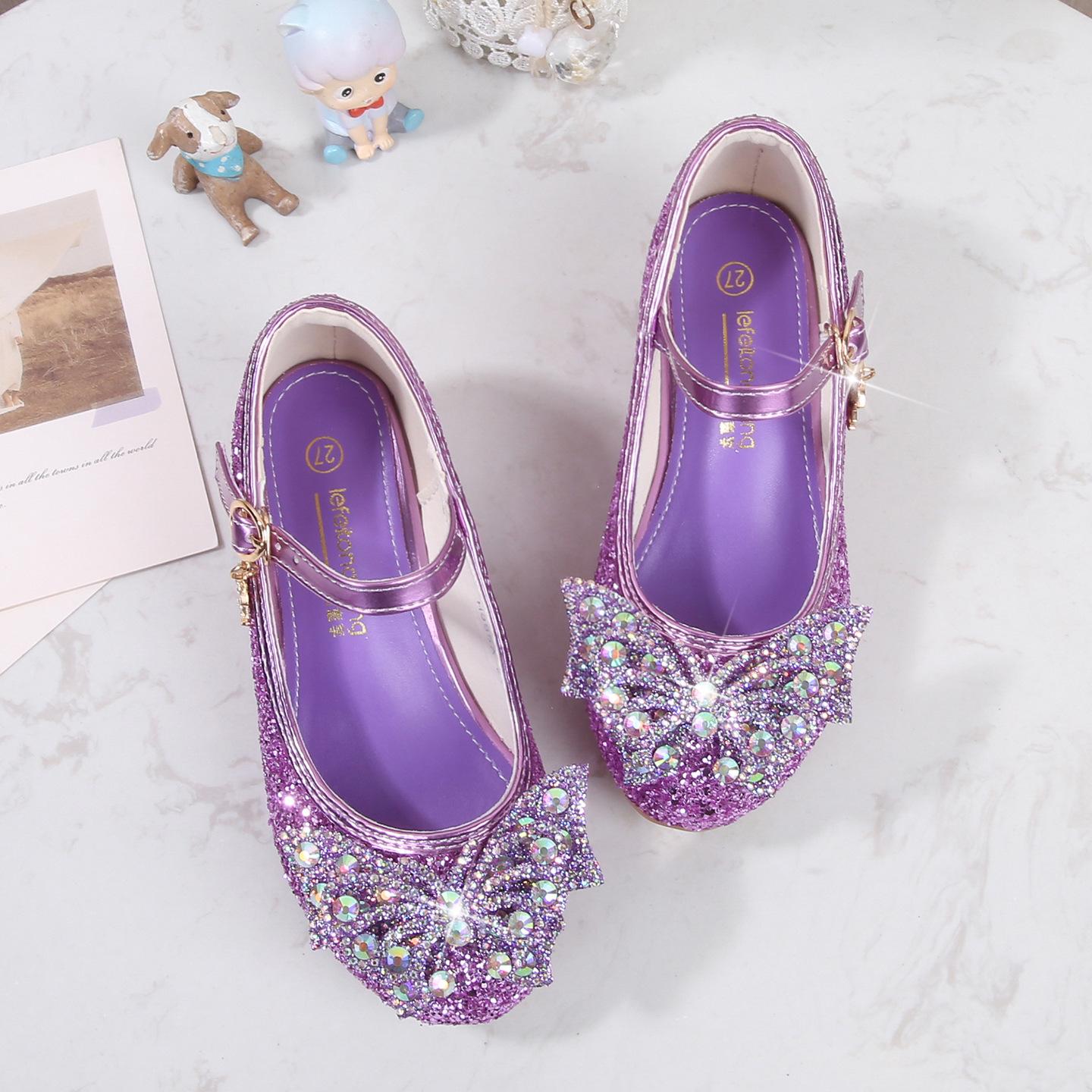 

Butterfly flower single shoe style New girls leather shoes, princess shoes with a single strap and snowflake cartoon design 26 фиолетовый