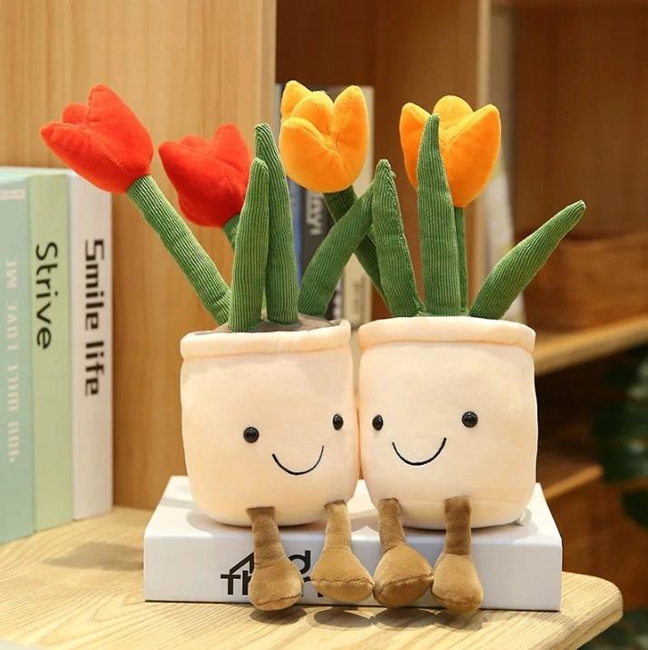 Plush Tulips In a Pot Flower Mascot Women's Day (Yellow)