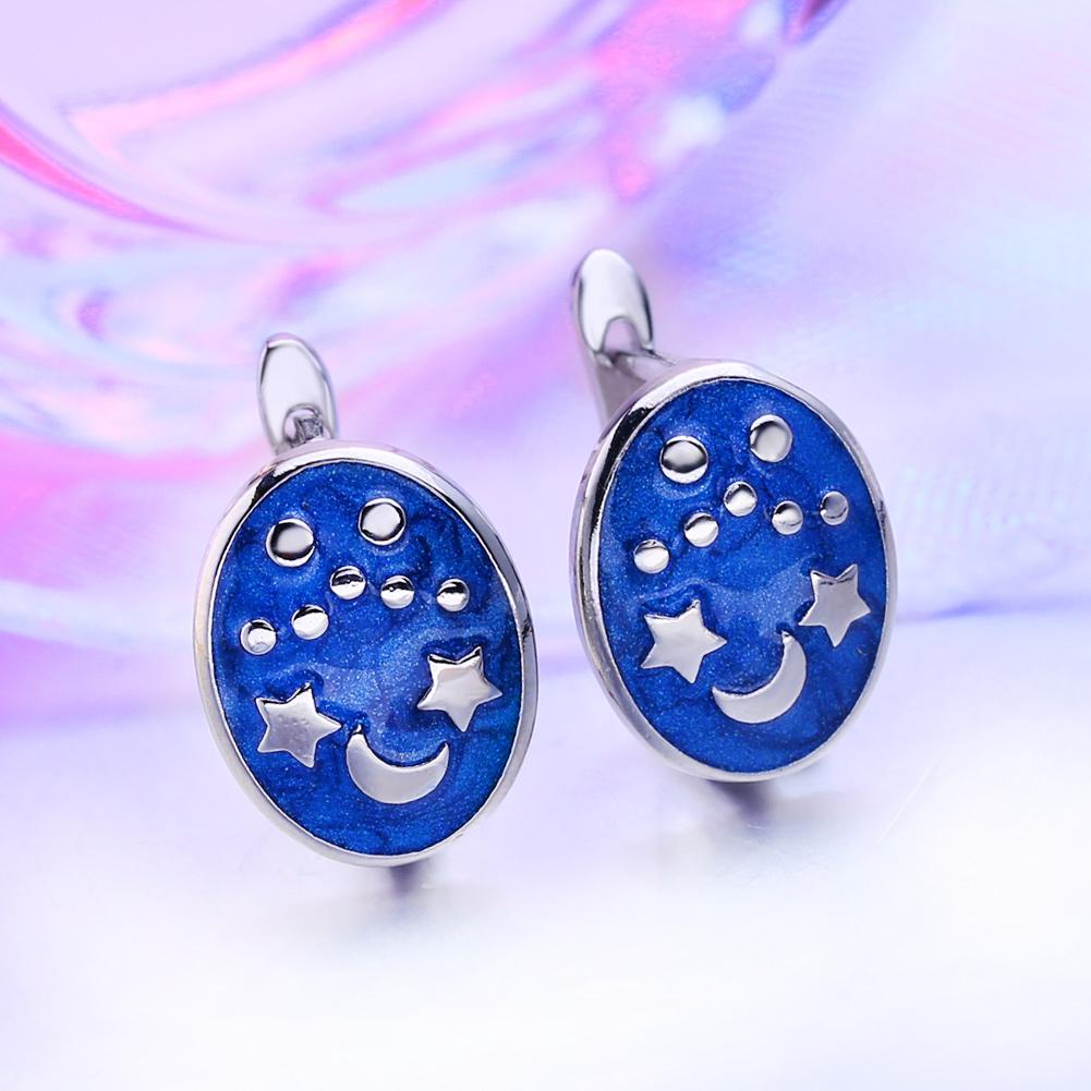 LSOOYH Clip Earrings Moon StarFashion Earring For Women Geometry Cubic Zirconia Blue Stud Earrings Jewelry