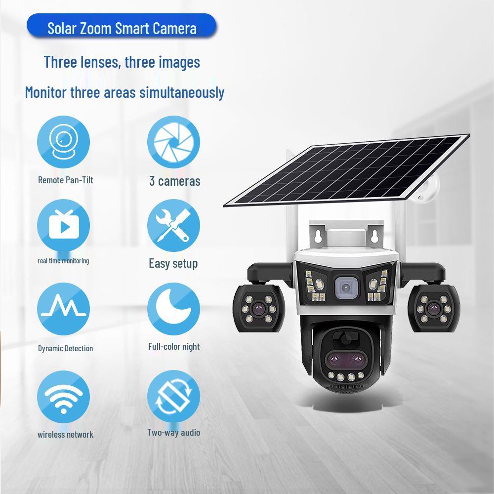 V380 Solar-Powered 4G Dual Light Outdoor Waterproof Camera with Three-Screen Display