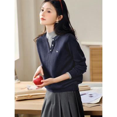 Damen Pullover mit Faux-Zweiteiler-Patchwork-Strick