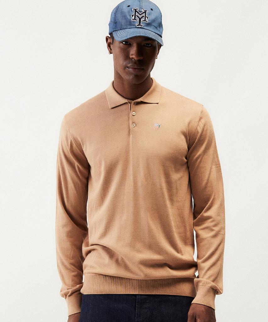 MAYOL Myl Embroidered Long Sleeve Collared Knit_Beige