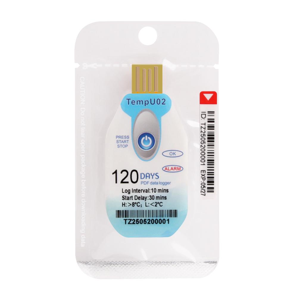 USB Disposable Temperature Data Logger 120/180 Days Recording PDF Report Over Temperature Alarm Cold Chain Monitoring